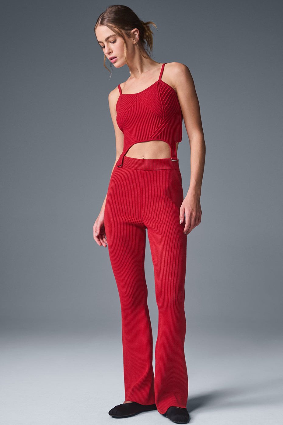 Denim Knit Garter Tank - Bold Red/Dark Bold Red image 4