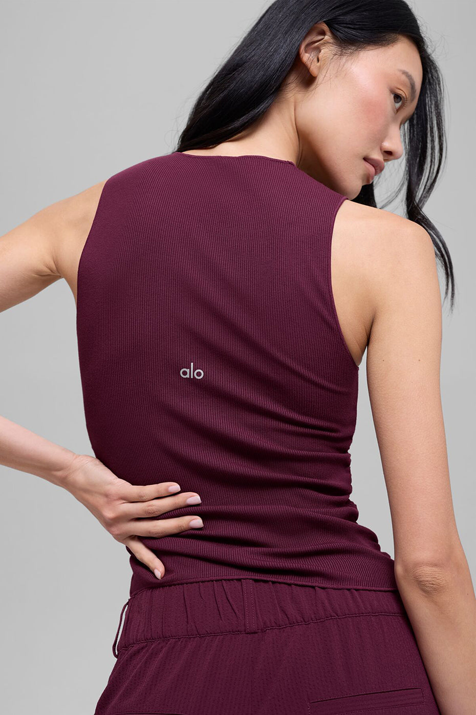 Ribbed En Pointe Tank - Burgundy image 2
