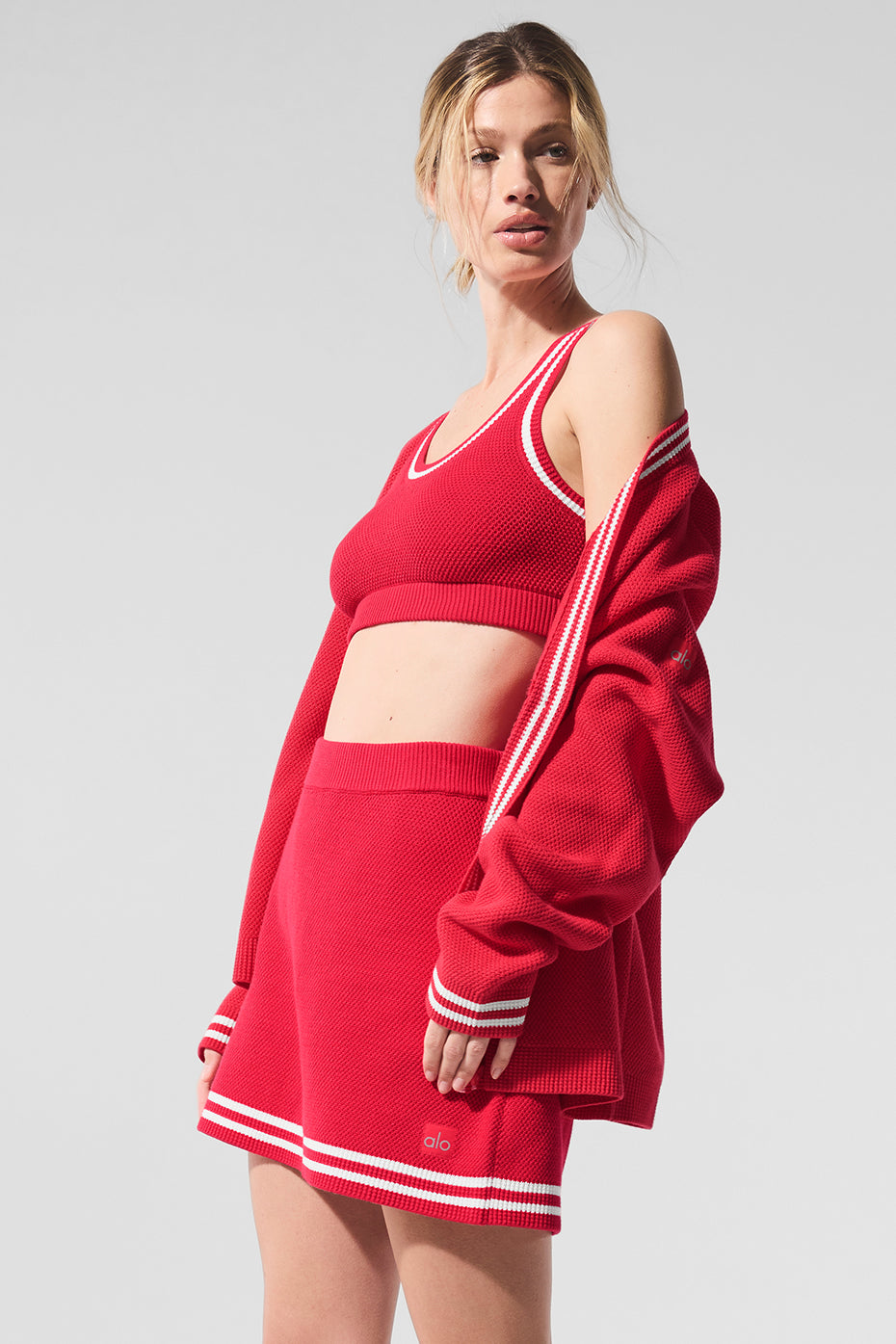 Tennis Club Sweater Knit Bra - Candy Red/White image 5