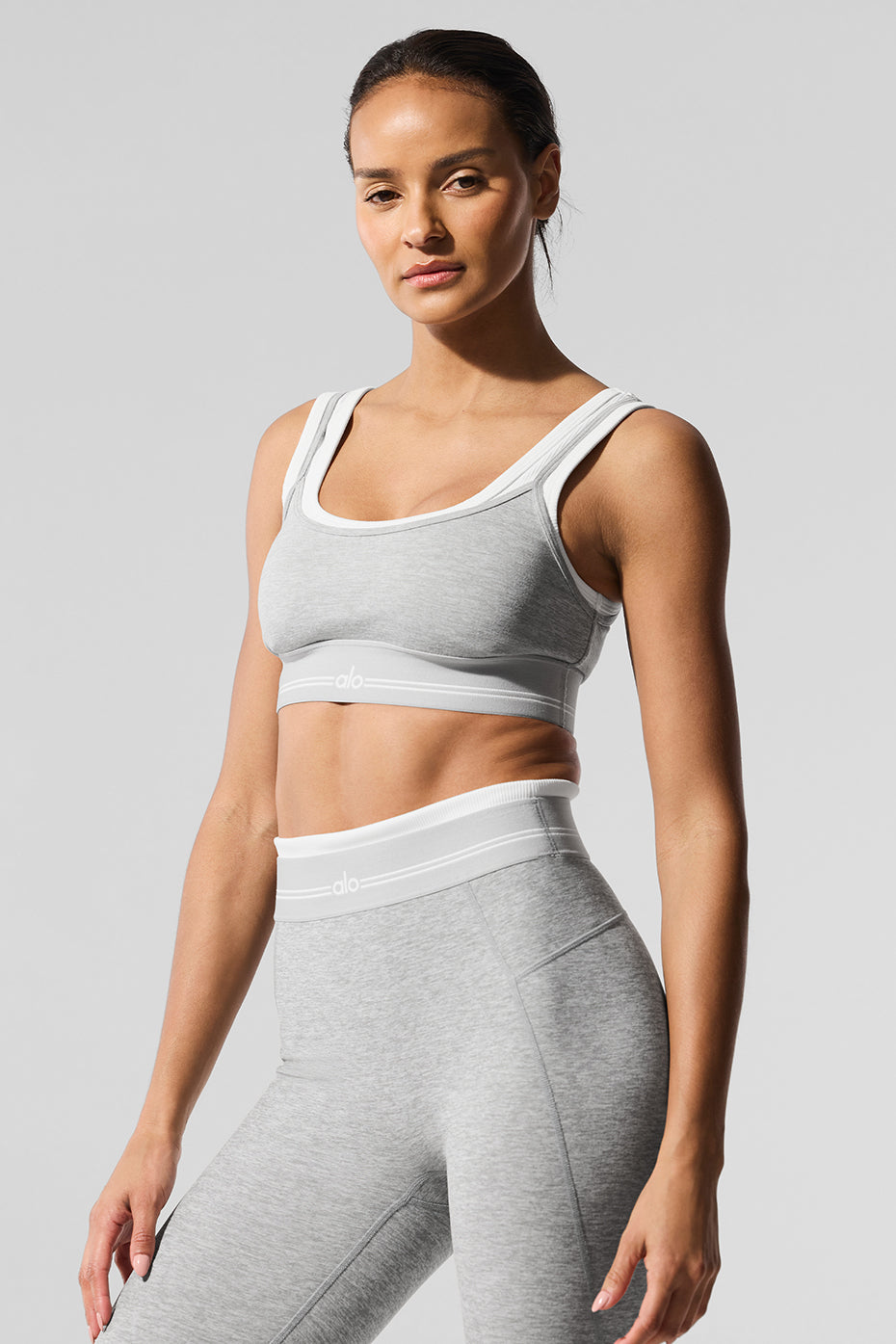 Alosoft Better Together Bra - Athletic Heather Grey/White image 3