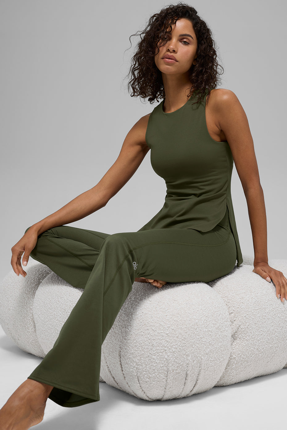 ALO Softsculpt Precision Full Length Bra Tank - Green Olive image 3