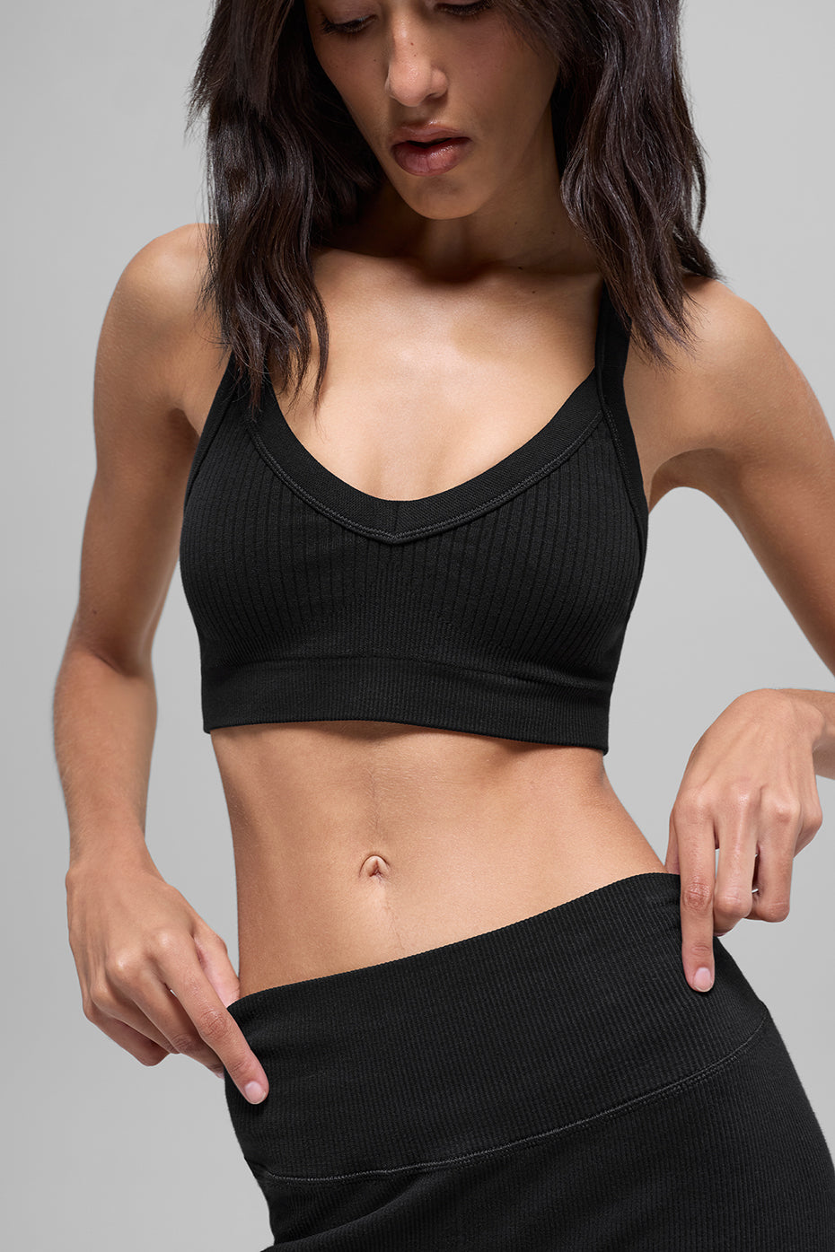 Seamless Two Tone Rib Bra - Black image 1
