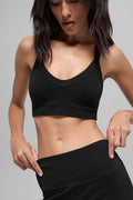 Seamless Two Tone Rib Bra - Black image 1