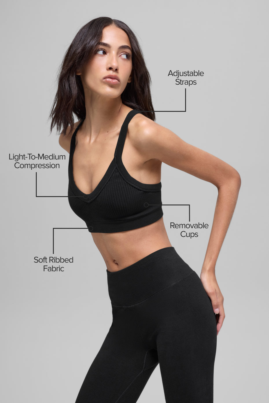 Seamless Two Tone Rib Bra - Black image 2