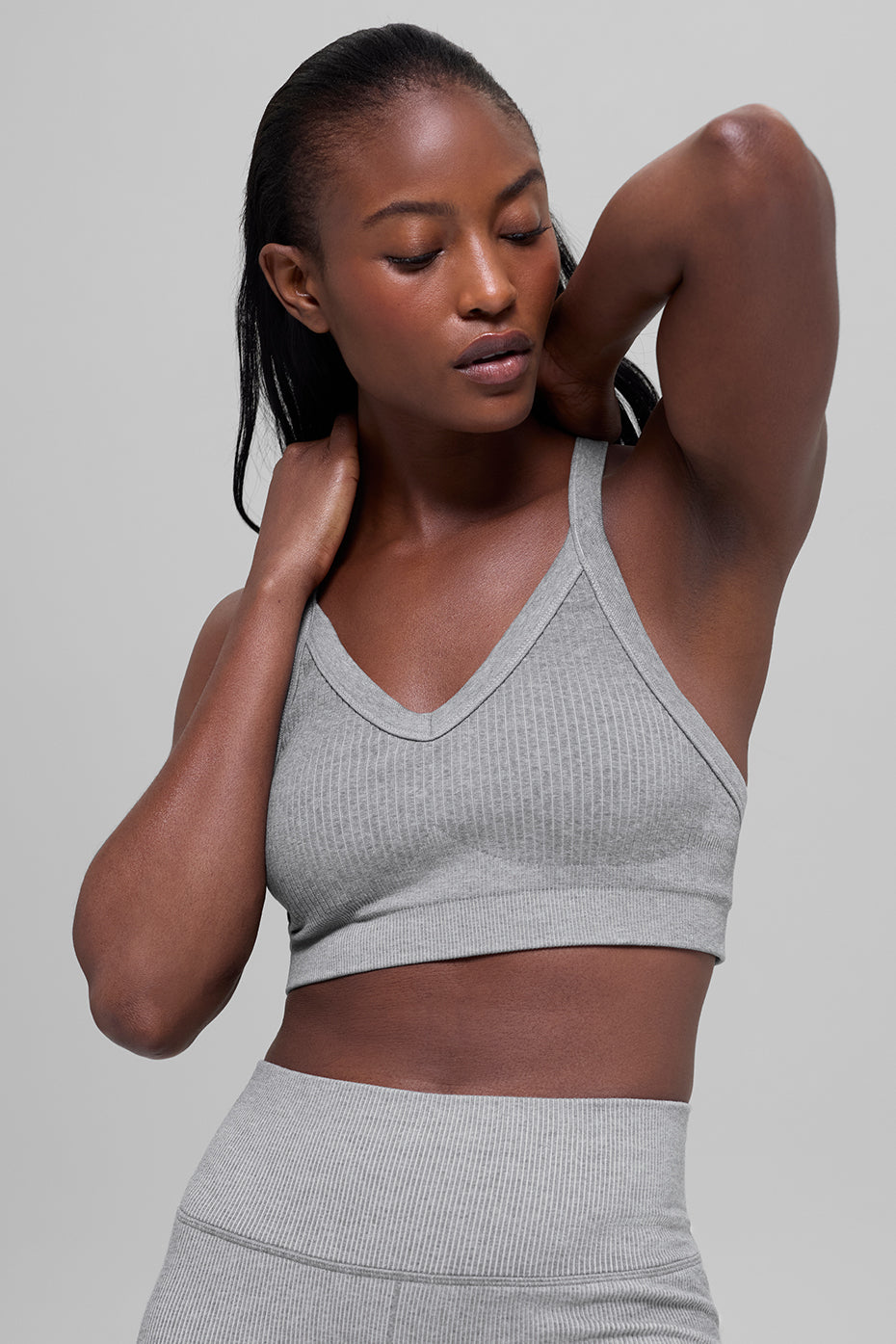 Seamless Two Tone Rib Bra - Light Misty Grey Heather image 1