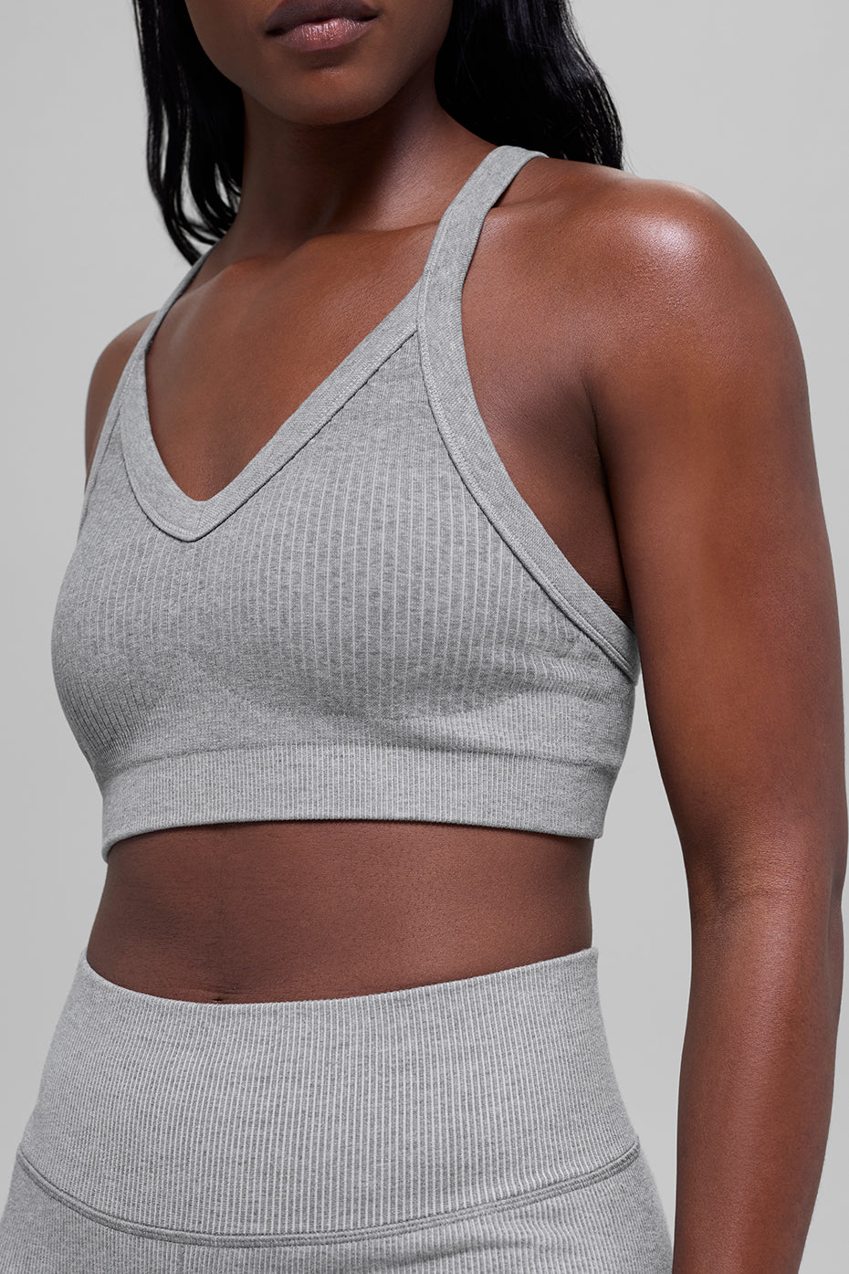 Seamless Two Tone Rib Bra - Light Misty Grey Heather image 3