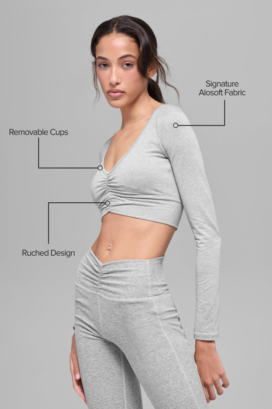 Alosoft Intuition Long Sleeve Bra - Athletic Heather Grey image 2
