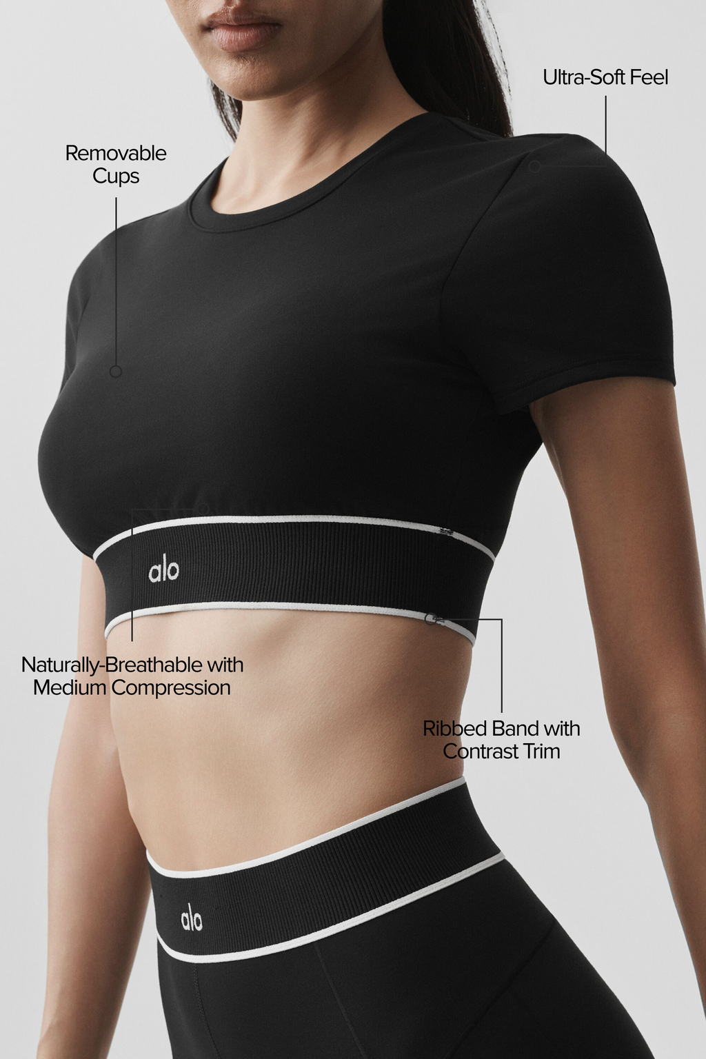 ALO Softsculpt Amp It Up Short Sleeve Bra - Black image 2