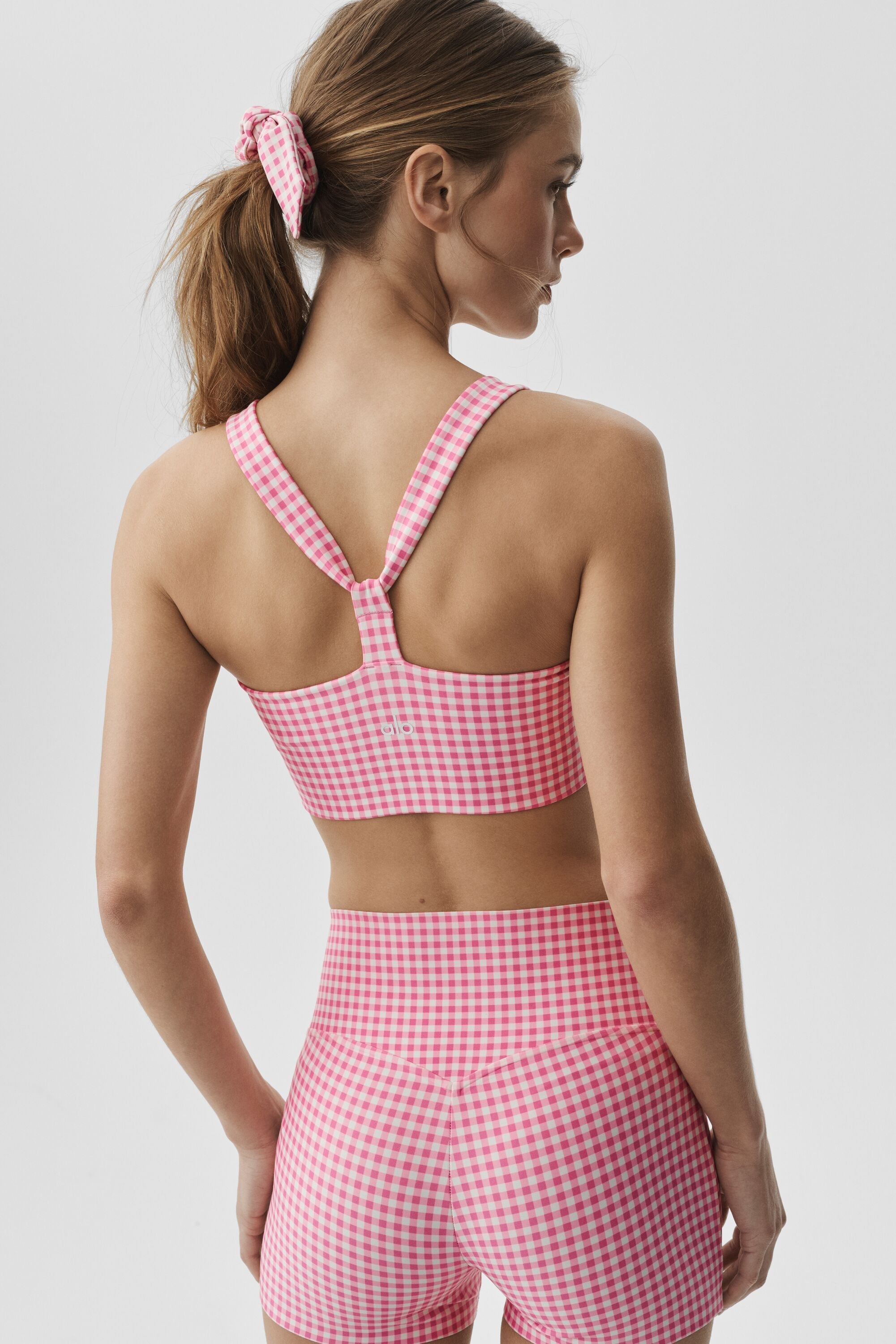 Airlift Gingham Sleek Bra Tank - Paradise Pink Gingham image 2