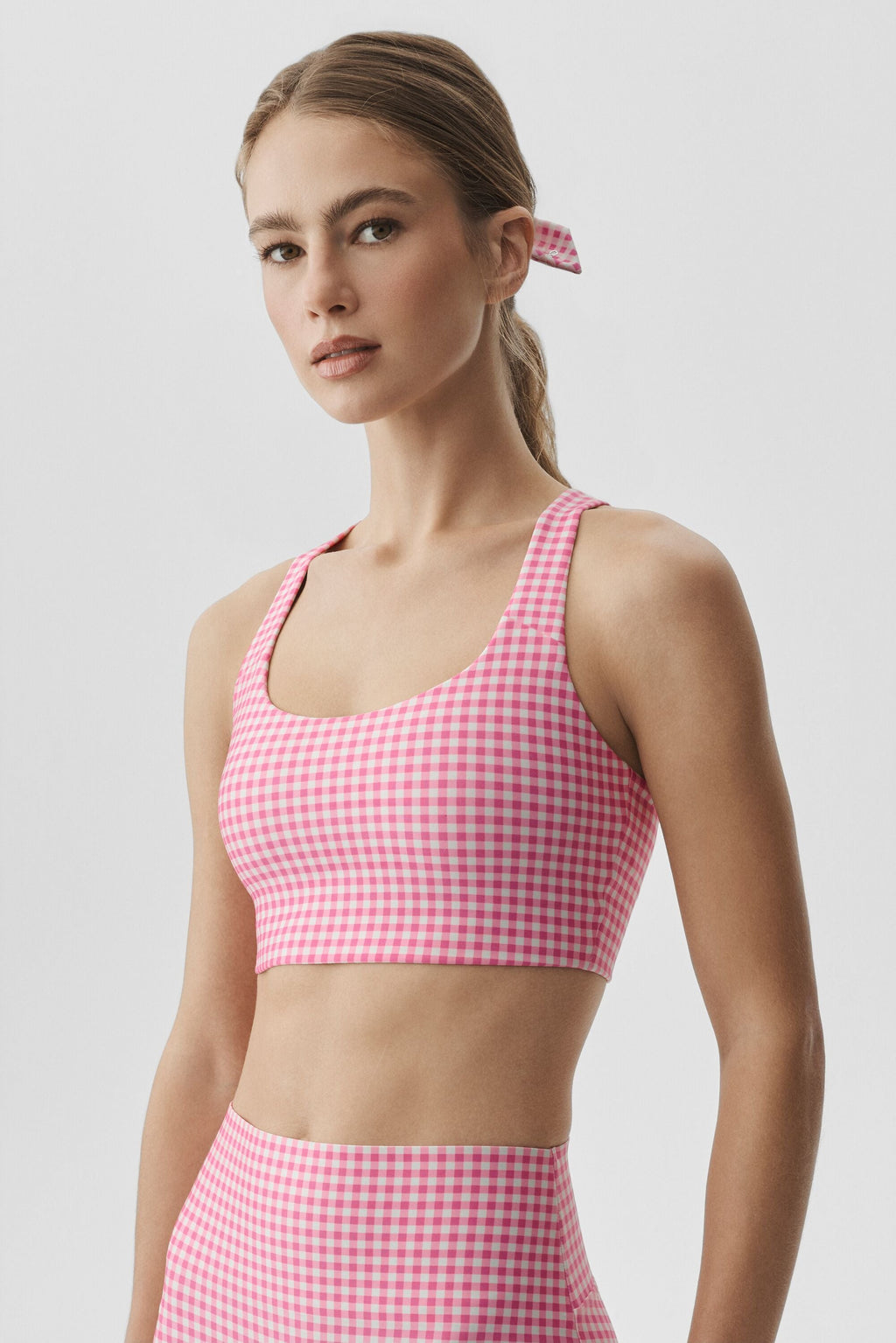 Airlift Gingham Sleek Bra Tank - Paradise Pink Gingham image 1