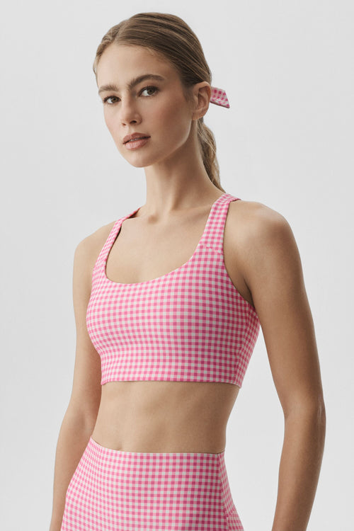 Airlift Gingham Sleek Bra Tank - Paradise Pink Gingham image 1