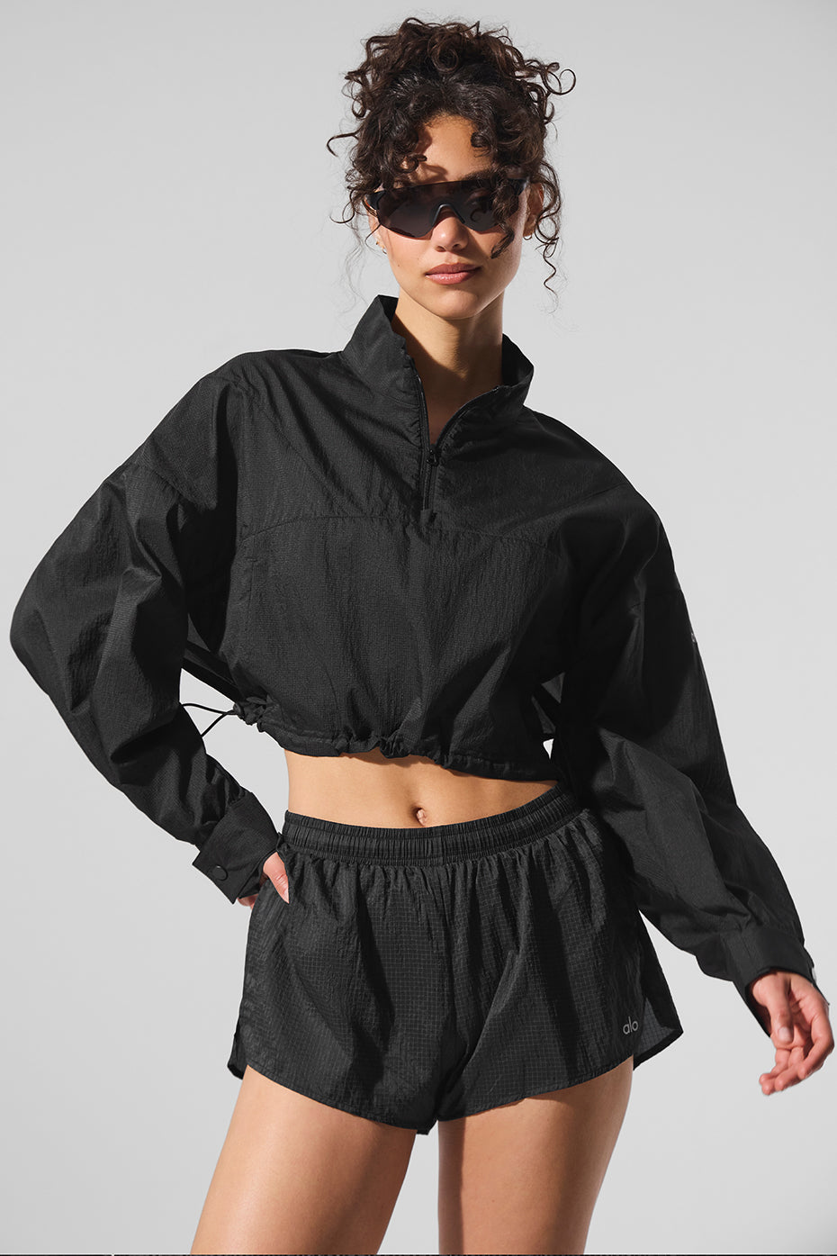 Cropped 1/4 Zip Aerial Pullover - Black image 1