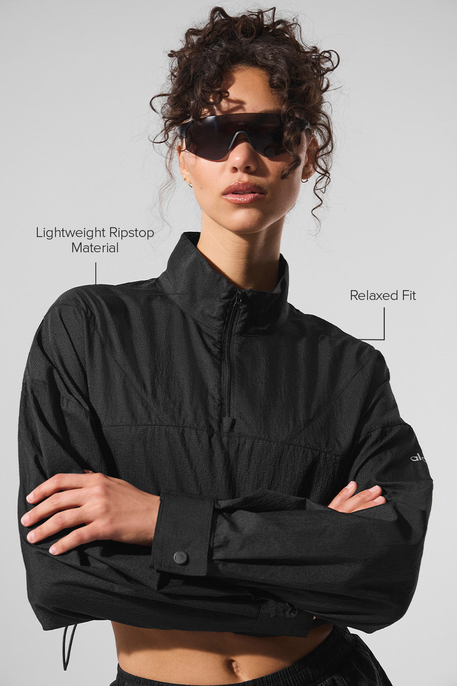 Cropped 1/4 Zip Aerial Pullover - Black image 2