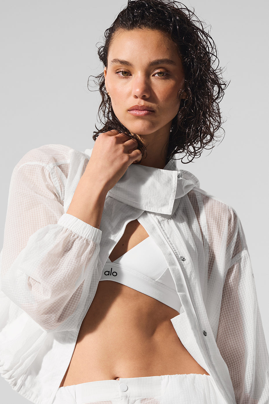 Cropped Game Time Full Zip Jacket - White image 4