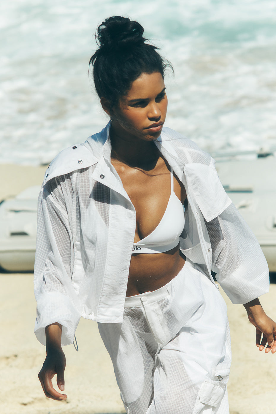 Cropped Game Time Full Zip Jacket - White image 1