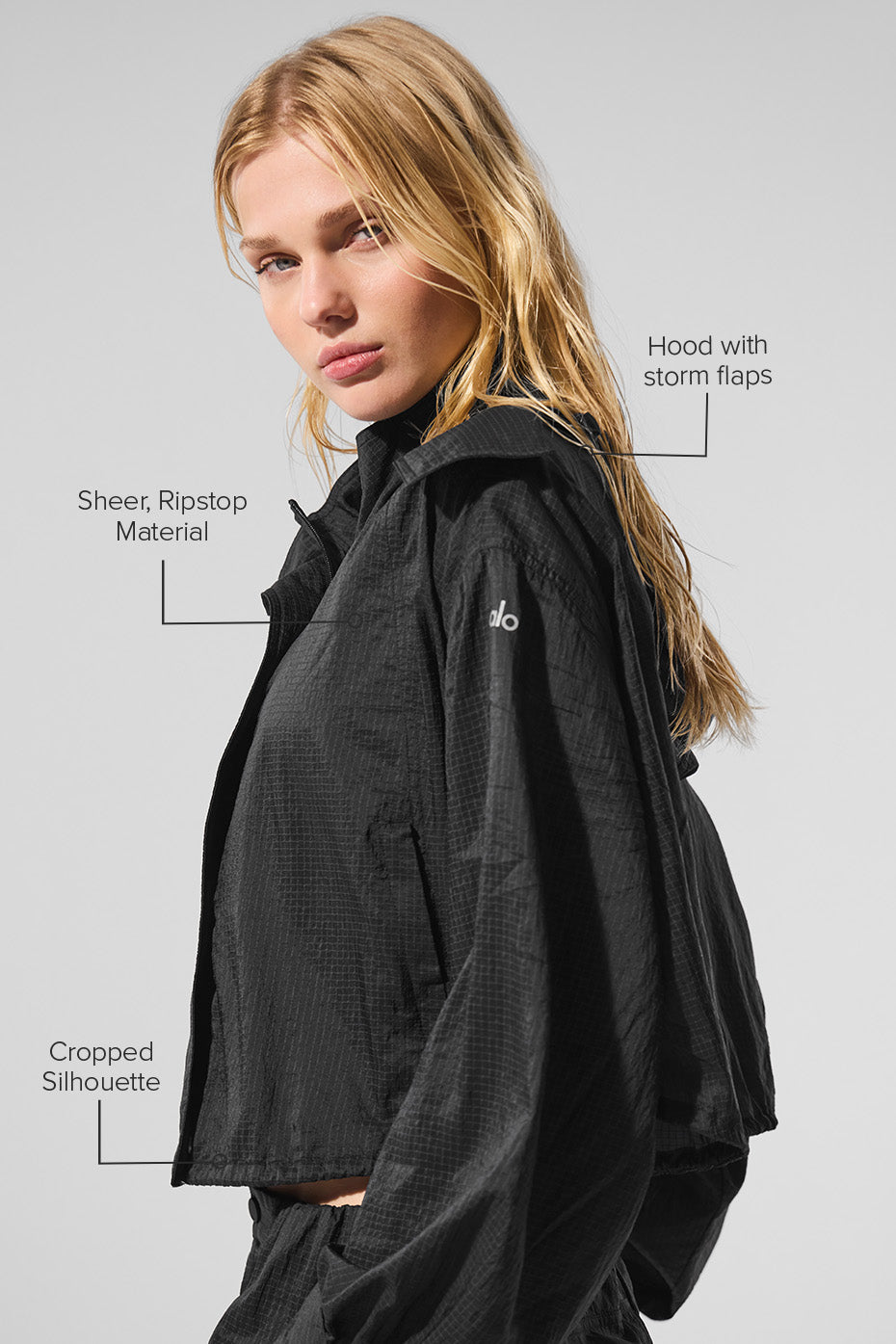 Cropped Game Time Full Zip Jacket - Black image 2